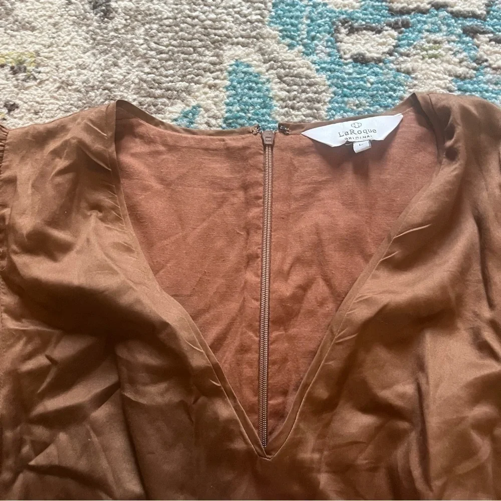 LaRoque Original Brown 100% Cotton Puff Sleeve Fit & Flare Mini Dress Size Large